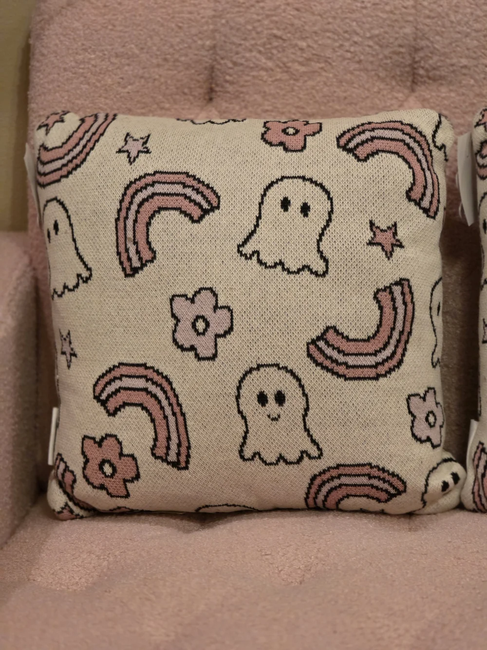 Pink Ghost & Rainbow Decorative Throw Pillow Pair